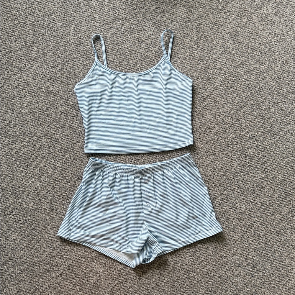 SHEIN Light Blue Striped Pajama Set